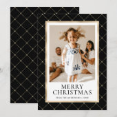 Zwart en Goud Foto Vrolijk Kerstfeest Kaart (Voorkant / Achterkant)