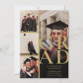 Zwart en Goud Fotocollage Afstudeerfeest Kaart (Voorkant)