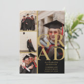 Zwart en Goud Fotocollage Afstudeerfeest Kaart (Staand voorkant)