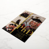 Zwart en Goud Fotocollage PhD Afstudeerfeest Folie Uitnodiging (Gedraaid)