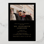 Zwart en Goud Fotocollage PhD Afstudeerfeest Folie Uitnodiging (Achterkant)
