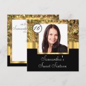 Zwart en goud fotosjabloon zoet zestien kaart (Voorkant / Achterkant)