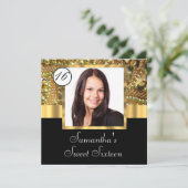 Zwart en goud fotosjabloon zoet zestien kaart (Staand voorkant)
