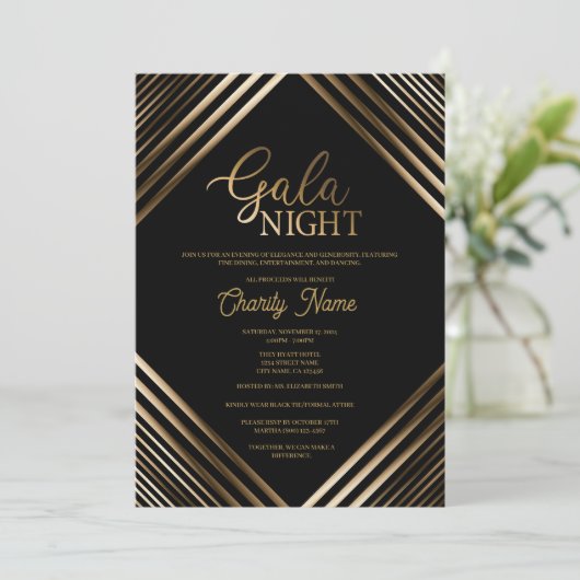 Zwart en Goud Gala Nachtuitnodiging Sjabloon Kaart (Staand voorkant)