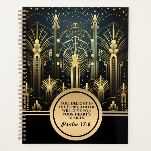 Zwart en goud Gatsby Art Deco met Bijbelvers Planner (Voorkant)