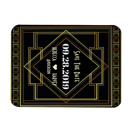 Zwart en goud Gatsby bruiloft Save the Date Magneet (Horizontaal)