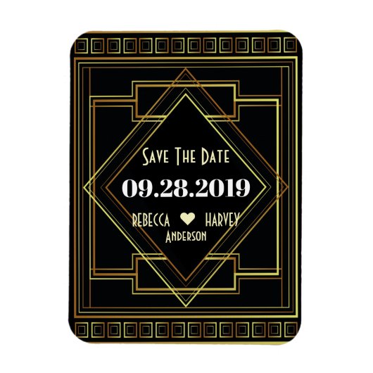 Zwart en goud Gatsby bruiloft Save the Date Magneet (Verticaal)