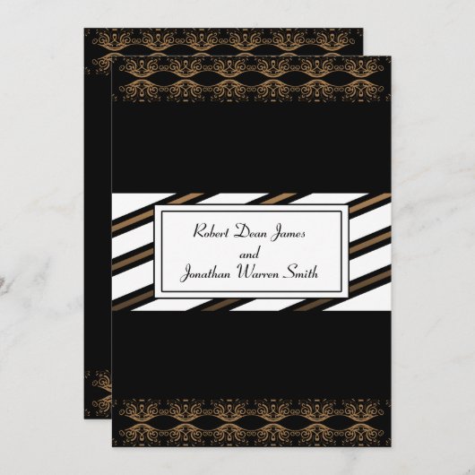 Zwart en Goud Gay Bruiloft Uitnodiging (Voorkant / Achterkant)