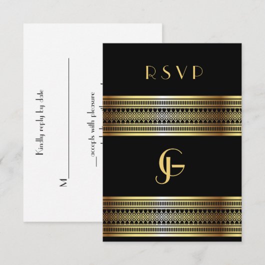 Zwart en Goud Gay/Lesbisch Huwelijksreactie Kaarte RSVP Kaartje (Voorkant / Achterkant)