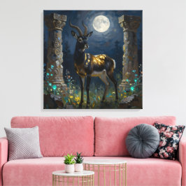 Zwart en Goud Gazelle | Wilde Illustratie Canvas Afdruk