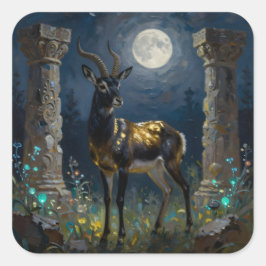Zwart en Goud Gazelle | Wilde Illustratie Vierkante Sticker