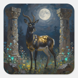 Zwart en Goud Gazelle Wilde Illustratie Vierkante Sticker