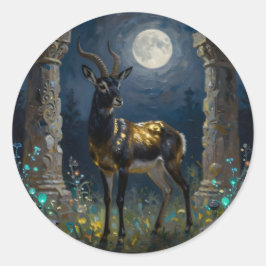 Zwart en Goud Gazelle | Wildelevende Illustratie Ronde Sticker