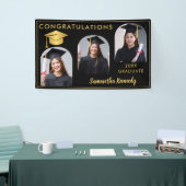 Zwart en Goud Gefeliciteerd 3 Foto Afstuderen Spandoek (Beurs)