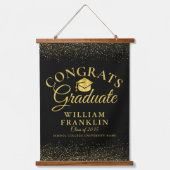 Zwart en Goud Gefeliciteerd Afgestudeerde Afstuder Hangend Wandkleed (Voorkant)