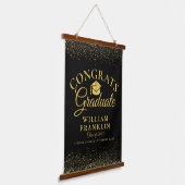 Zwart en Goud Gefeliciteerd Afgestudeerde Afstuder Hangend Wandkleed (Gebogen)