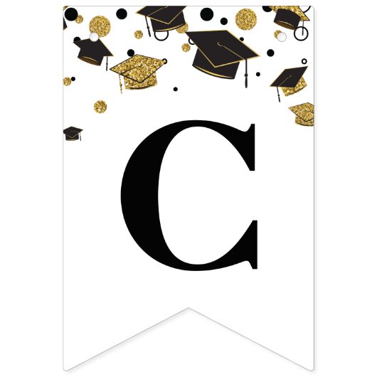 Zwart en goud Gefeliciteerd | Afstudeerfeest Vlaggetjes (Eerste vlag)