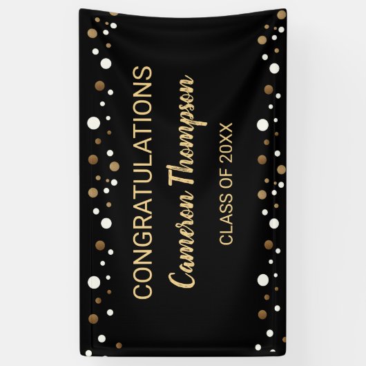 Zwart en Goud Gefeliciteerd Afstuderen Custom Spandoek (Verticaal)