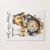 Zwart en goud gelukkig nieuwjaar legpuzzel (Horizontaal)