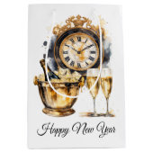 Zwart en goud gelukkig nieuwjaar medium cadeauzakje (Voorkant)