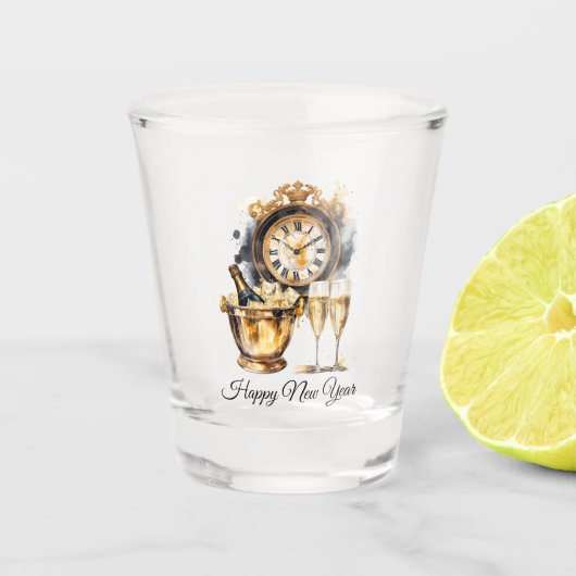 Zwart en goud gelukkig nieuwjaar shot glas (Voorkant)