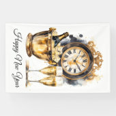 Zwart en goud gelukkig nieuwjaar spandoek (Horizontaal)