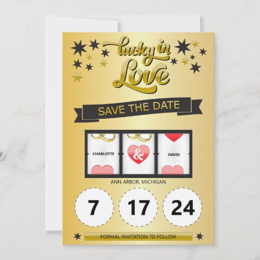 Zwart en Goud Gelukkig Verliefd bewaar de datum Save The Date (Voorkant)