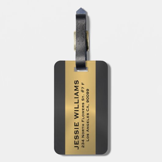 Zwart en goud geometrisch design bagagelabel (Achterkant verticaal)