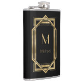 Zwart en goud geometrisch | Monogram & naam  Heupfles (Rechts)