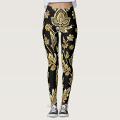 Zwart en goud geometrisch motief leggings (Voorkant)