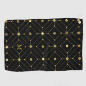 Zwart en Goud Geometrisch Patroon Monogram Golfhanddoek (Horizontaal)