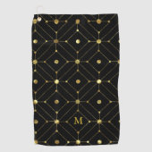 Zwart en Goud Geometrisch Patroon Monogram Golfhanddoek (Voorkant)