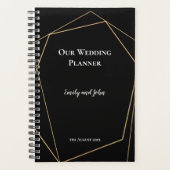 Zwart en Goud Geometrische Lijnen Bruiloft Planner (Voorkant)