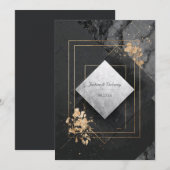 Zwart en goud geometrische marmeren bruiloft kaart (Voorkant / Achterkant)