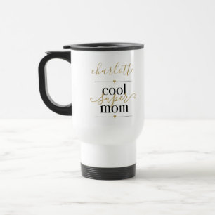 Zwart en goud gepersonaliseerd Cool Super Moeder Reisbeker