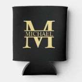 Zwart en goud - Gepersonaliseerd Monogram en naam Blikjeskoeler (Voorkant)