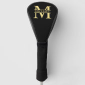 Zwart en goud - Gepersonaliseerd Monogram en naam Golfheadcover (Voorkant)