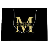Zwart en goud - Gepersonaliseerd Monogram en naam Groot Cadeauzakje (Voorkant)