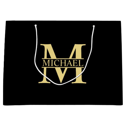 Zwart en goud - Gepersonaliseerd Monogram en naam Groot Cadeauzakje (Voorkant)