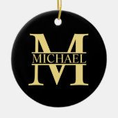 Zwart en goud - Gepersonaliseerd Monogram en naam Keramisch Ornament (Voorkant)