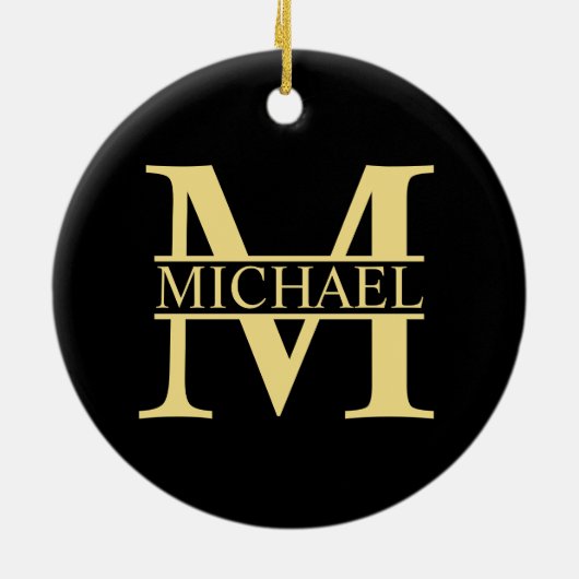 Zwart en goud - Gepersonaliseerd Monogram en naam Keramisch Ornament (Achterkant)