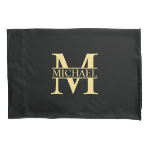 Zwart en goud - Gepersonaliseerd Monogram en naam Kussensloop