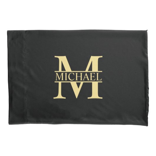 Zwart en goud - Gepersonaliseerd Monogram en naam Kussensloop (Voorkant)
