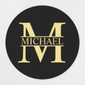 Zwart en goud - Gepersonaliseerd Monogram en naam Labels (Design 2)