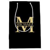 Zwart en goud - Gepersonaliseerd Monogram en naam Medium Cadeauzakje (Voorkant)