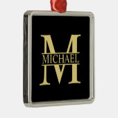 Zwart en goud - Gepersonaliseerd Monogram en naam Metalen Ornament (Rechts)