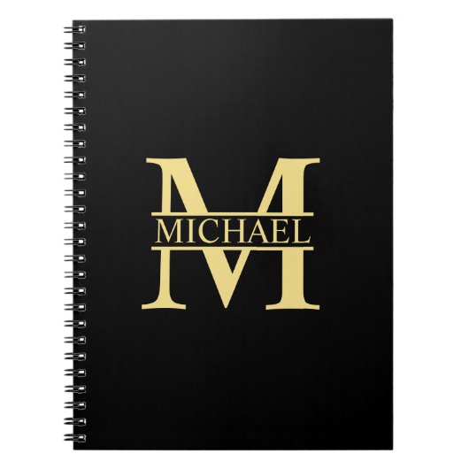 Zwart en goud - Gepersonaliseerd Monogram en naam Notitieboek (Voorkant)