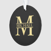 Zwart en goud - Gepersonaliseerd Monogram en naam Ornament (voorkant)