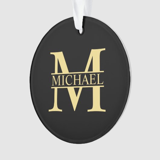 Zwart en goud - Gepersonaliseerd Monogram en naam Ornament (voorkant)