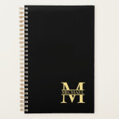 Zwart en goud - Gepersonaliseerd Monogram en naam Planner (Voorkant)